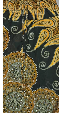 aladdin, nadrág, zöld, sárga, mandala, levél, mintás, kényelmes, bő, szellős, viszkóz, egyedi, extravagáns, különleges, bohém, Thaiföld, női, divat, trend