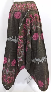 bő szárú, aladdin, nadrág, szürke, fekete, mályva, zöld, pink, fehér, pamut vászon, indiai, mintás, zsebes, megkötős, női, divat, trend