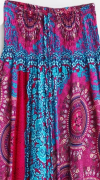 női, divat, nadrág, kék, pink, mandala, virág, mintás, kényelmes, bő, szellős, viszkóz, egyedi, extravagáns, különleges, bohém, trend, Thaiföld