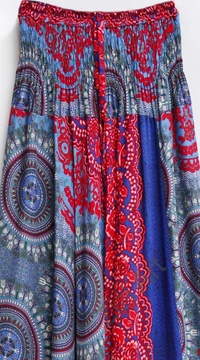 női, divat, nadrág, narancs, kék, szürke, mandala, virág, mintás, kényelmes, bő, szellős, viszkóz, egyedi, extravagáns, különleges, bohém, trend, Thaiföld