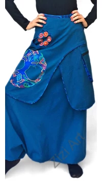 pamut, aladdin, bő, nadrág, szoknya, türkiz, kék, narancs, életfa, virágos, női, divat, bohém, kényelmes, egyedi, extravagáns, Nepál