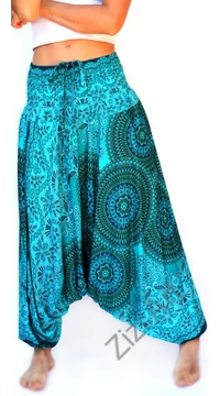aladdin, nadrág, azúr, kék, virág, mandala, mintás, kényelmes, bő, szellős, viszkóz, egyedi, extravagáns, különleges, bohém, Thaiföld, női, divat, trend