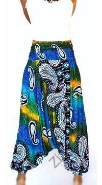 aladdin, nadrág, kék, zöld, pink, lila, szivárvány, levél, mintás, kényelmes, bő, szellős, viszkóz, egyedi, extravagáns, különleges, bohém, Thaiföld, női, divat, trend