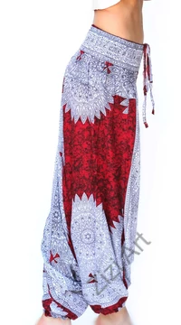 aladdin, nadrág, fehér, piros, mandala, mintás, kényelmes, bő, szellős, viszkóz, egyedi, extravagáns, különleges, bohém, Thaiföld, női, divat, trend