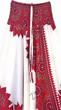 aladdin, nadrág, piros, fehér, barna, virág, mandala, mintás, kényelmes, bő, szellős, viszkóz, bohém, extravagáns, különleges, Thaiföld, női, divat, trend