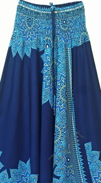 aladdin, nadrág, kék, sötétkék, égkék, virág, mandala, mintás, kényelmes, bő, szellős, viszkóz, bohém, extravagáns, különleges, Thaiföld, női, divat, trend