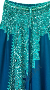 aladdin, nadrág, türkiz, kék, zöld, azúr, virág, mandala, mintás, kényelmes, bő, szellős, viszkóz, bohém, extravagáns, különleges, Thaiföld, női, divat, trend