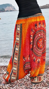 női, divat, nadrág, mandala, világos, kék, trend, kényelmes, bő, szellős, viszkóz, egyedi, extravagáns, különleges, bohém, Thaiföld