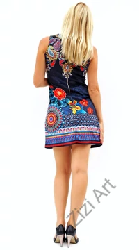 kék, piros, sárga, narancs, etno, mintás, virágos, ujjatlan, rövid, designer, ruha, francia, portugál, 101 idees, márkás, egyedi, vidám, elegáns, különleges, női, divat, bohém, trend