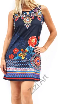 kék, piros, sárga, narancs, etno, mintás, virágos, ujjatlan, rövid, designer, ruha, francia, portugál, 101 idees, márkás, egyedi, vidám, elegáns, különleges, női, divat, bohém, trend