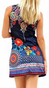 kék, piros, sárga, narancs, etno, mintás, virágos, ujjatlan, rövid, designer, ruha, francia, portugál, 101 idees, márkás, egyedi, vidám, elegáns, különleges, női, divat, bohém, trend
