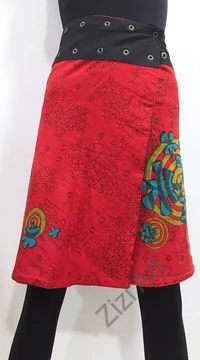 női, térd, kétoldalas, szoknya, vastag, pamut, színes, fekete, piros, kék, zöld, virágos, mandala, női, divat, egyedi, bohém, extravagáns, egzotikus, trend, Nepál