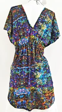 élénk, színes, kék, fekete, piros, sárga, narancs, kör, absztrakt, mintás, ujjatlan, felső, designer, magyar, egyedi, vidám, elegáns, különleges, női, divat, bohém, trend