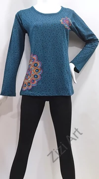 hosszú ujjú, pamut, felső, póló, színes, kék, fekete, mandala, mintás, vidám, bohém, hippi, laza, női, divat, trend