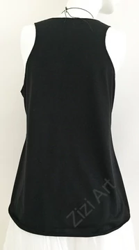 fehér, fekete, lótuszvirág, mintás, ujjatlan, pamut, felső, női, divat, trend, nyári, sportos, elegáns, bohém, extravagáns