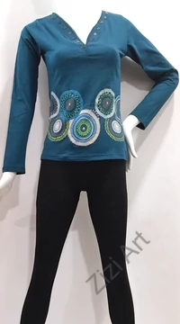 hosszú ujjú, pamut, felső, póló, színes, kék, lazac, narancs, piros, türkiz, mustár, sárga, pink, mandala, kör, mintás, gombos, bohém, hippi, laza, női, divat, trend