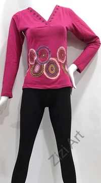 hosszú ujjú, pamut, felső, póló, színes, kék, lazac, narancs, piros, türkiz, mustár, sárga, pink, mandala, kör, mintás, gombos, bohém, hippi, laza, női, divat, trend