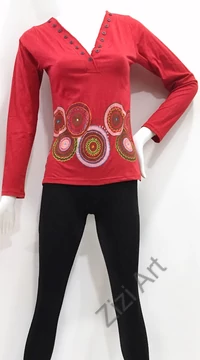 hosszú ujjú, pamut, felső, póló, színes, kék, lazac, narancs, piros, türkiz, mustár, sárga, pink, mandala, kör, mintás, gombos, bohém, hippi, laza, női, divat, trend