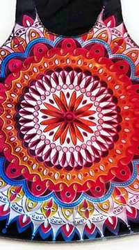 fekete, narancs, kék, piros, színes, mandala, mintás, ujjatlan, pamut, felső, női, divat, trend, nyári, sportos, elegáns, bohém, extravagáns