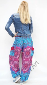 női, divat, pink, kék, mandala, mintás, bő, viszkóz, nadrág, színes, trend, kényelmes, szellős, egyedi, extravagáns, különleges, bohém, jázmin, Thaiföld