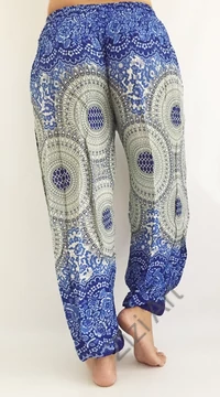 női, divat, égkék, középkék, türkiz, fehér, mandala,, mintás, bő, viszkóz, nadrág, színes, trend, kényelmes, szellős, egyedi, extravagáns, különleges, bohém, jázmin, Thaiföld, nagy méret, extra méretezés, plus size