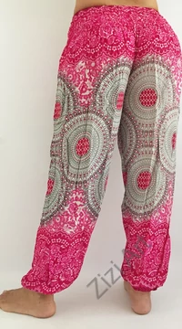 női, divat, pink, fehér, szürke, zsebes, mandala, mintás, bő, viszkóz, nadrág, színes, trend, kényelmes, szellős, egyedi, extravagáns, különleges, bohém, jázmin, Thaiföld, nagy méret, extra méretezés, plus size