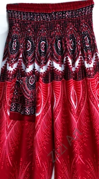 női, divat, bő, viszkóz, nadrág, pávatoll, mandala, színes, kék, égkék, mélykék, zöld, piros, türkiz, fehér, fekete, mintás, trend, kényelmes, szellős, egyedi, extravagáns, különleges, bohém, jázmin, Thaiföld, nagy méret, extra méretezés, plus size