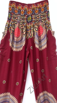 női, nadrág, viszkóz, bő, türkiz, bordó, kék, fekete, mandala,  bordűr, mintás, trend, kényelmes, szellős,  bohém, jázmin, Thaiföld