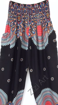 női, nadrág, viszkóz, bő, türkiz, bordó, kék, fekete, mandala,  bordűr, mintás, trend, kényelmes, szellős,  bohém, jázmin, Thaiföld
