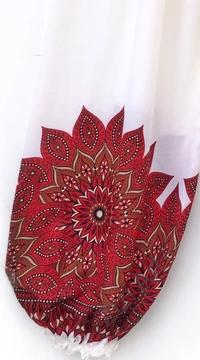 női, nadrág, viszkóz, bő, piros, ekrü, fehér, virág, mandala,  bordűr, mintás, trend, kényelmes, szellős,  bohém, jázmin, Thaiföld
