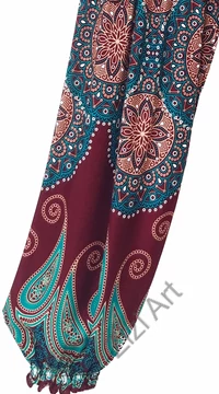bő, nadrág, jázmin, levél, mandala, mintás, viszkóz, bordó, türkiz, zöld, kényelmes, szellős, bohém, Thaiföld
