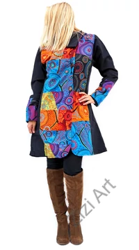 piros, kék, narancs, lila, mandalás, fekete, patchwork, mintás, betétes, színes, meleg, közép hosszú, hosszított, hímzett, pamut, pamutszövet, pamut, kabát, polár, bélelt, tél, ősz, elegáns, egyedi, cipzár, Nepál, kapucni, egzotikus, különleges, red, blue