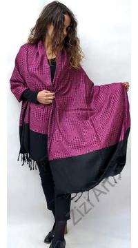 nagy, pashmina, gyapjú, selyem, sál, sálkendő, poncsó, bíbor, fekete, pink, nepáli