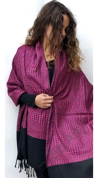 nagy, pashmina, gyapjú, selyem, sál, sálkendő, poncsó, bíbor, fekete, pink, nepáli