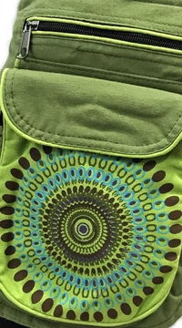 övtáska, egyedi, pamut, textil, táska, mandala, mintás, színes, keki, kiwi, zöld, kiegészítő, trend. női, férfi divat