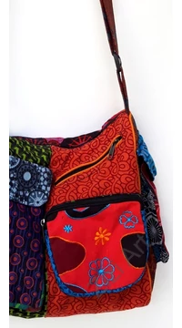 pamut, vászon, táska, válltáska, fekete, zöld, fehér, narancs, lila, piros, sárga, szürke, kék, színes, patchwork, mandala, Nepál