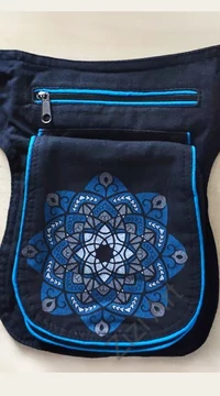 övtáska, egyedi, pamut, textil, táska, mandala, mintás, színes, keki, kiwi, zöld, kiegészítő, trend. női, férfi divat