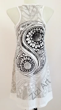 színes, yin, yang, fehér, szürke, sárga, lila, sárga, mandala, mintás, pamut, póló, ruha, női, egyedi, bohém, mandala, csakrák, ohm, om, elefánt, jóga, virág, levél, jel, keleti, indiai, thaiföld, extravagáns, különleges, divat, trend