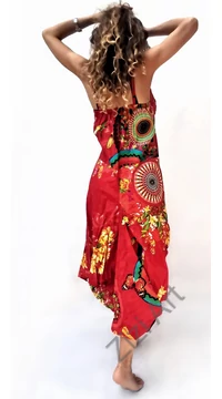 piros, színes, virágos, pamut, puffos, zsebes, hosszú, ruha, spagettipántos, nyár, egyedi, egzotikus, női, divat, trend, webshop