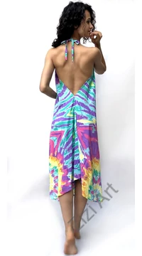 hosszú, ruha, nyakpántos, batik, mintás, azúr, pink, lila, sárga, kék, bő, szellős, női, divat, nyári, trend, Thaiföld, webshop