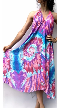 hosszú, ruha, nyakpántos, batik, mintás, azúr, pink, lila, kék, bő, szellős, női, divat, nyári, trend, Thaiföld, webshop