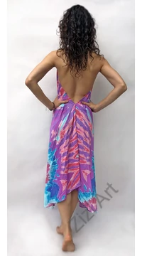 hosszú, ruha, nyakpántos, batik, mintás, azúr, pink, lila, kék, bő, szellős, női, divat, nyári, trend, Thaiföld, webshop