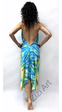 hosszú, ruha, nyakpántos, batik, mintás, sárga, kék, zöld, bő, szellős, női, divat, nyári, trend, Thaiföld, webshop