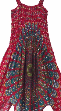 cikk-cakk, midi, ruha, bordó, színes, mandala mintás, ujjatlan, vidám, bohém, hippi, laza, női, divat, trend