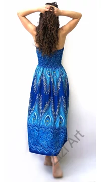 hosszú, bő, viszkóz, ruha, kék, virág, mintás, megkötős, szellős, könnyű, női, divat, Thaiföld, trend, webshop