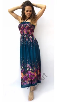 hosszú, bő, viszkóz, ruha, türkiz. lila, narancs, virág, mintás, megkötős, szellős, könnyű, női, divat, Thaiföld, trend, webshop