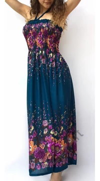 hosszú, bő, viszkóz, ruha, türkiz. lila, narancs, virág, mintás, megkötős, szellős, könnyű, női, divat, Thaiföld, trend, webshop