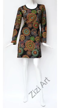 pamut, ruha, tunika, mandala, mintás, fekete, narancs, kék, zöld, hosszú ujjú, Nepál,  egzotikus, egyedi, női, divat, trend, különleges