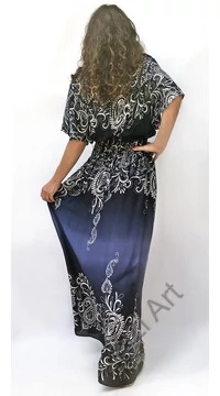 hosszú, ruha, kék, szürke fehér, viszkóz, rövid ujjú, lai, mintás, Thaiföld, bő, színes, szellős, női, divat, nyári, trend, webshop