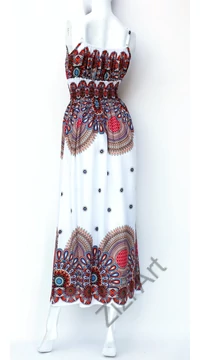 fehér, kék, narancs, piros, hosszú, viszkóz, ujjatlan, ruha, spagettipántos, színes, mandala, virág, mintás, Thaiföld, bő, színes, szellős, könnyű, különleges, női, divat, nyári, trend, webshop